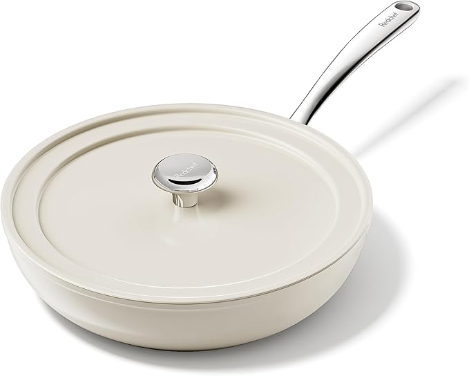 Redchef Ceramic Frying Pan with Lid, 11" Deep Saute Pan, 3.5QT Large Jumbo Cooker, Frying Pan Nonstick with Stay Cool Handle, Non Toxic Cooking Pan, Induction Dishwasher Safe, PFOA & PFAS Free(Beige)