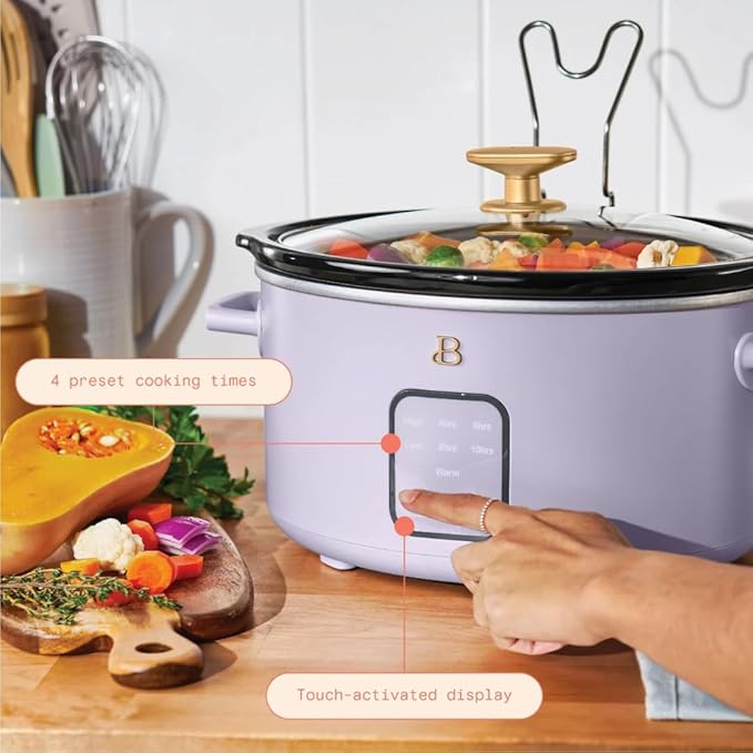 Beautiful 4-Quart Slow Cooker with Touch-Activated Display, Programmable Digital Controls, Removable Non-Stick Pot, Keep Warm Function, by Drew Barrymore (Lavender)