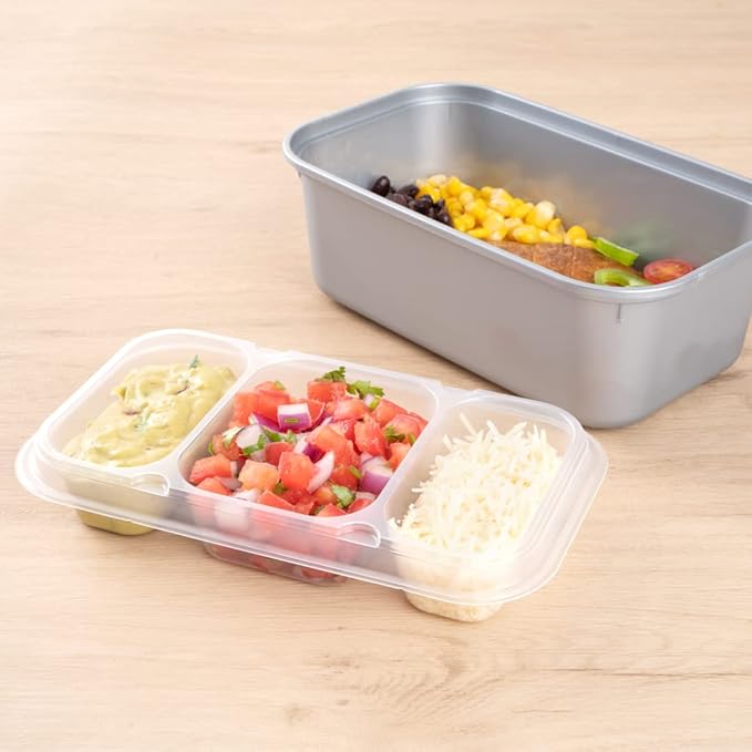 Restaurantware TRAYS ONLY: Futura 15.2 Ounce Trays For Containers, 100 Microwavable Trays For 24, 34, & 44 Ounce Containers - Containers Sold Separately, 3 Compartments, Clear Plastic Food Trays