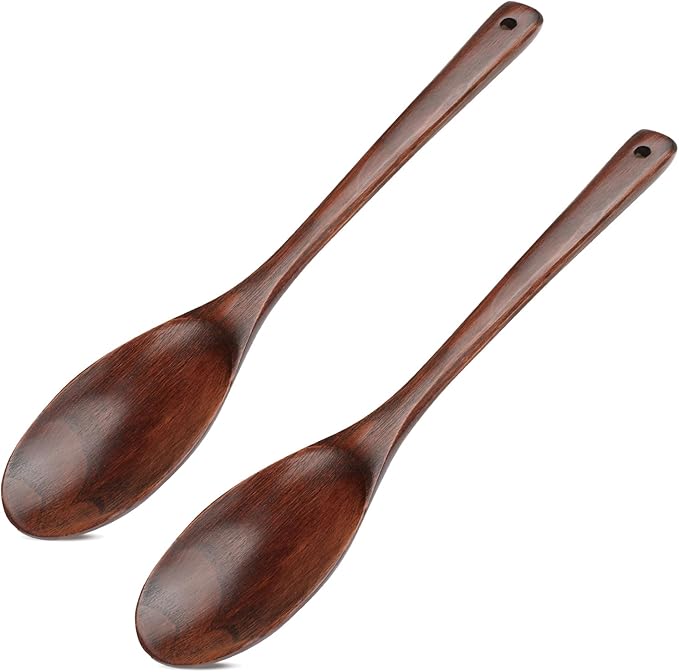 12 Inch Wooden Cooking Spoons, Extra Long Handle Wooden Spoon, Large Wood Spoon for Cooking Serving Mixing Kitchen Utensil (2 PCS)