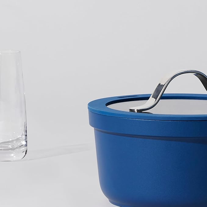 CAROTE 5.5QT Nonstick Stock Pot with Lid, 5.5 Quart Casserole with Ladle, Even Heating Stockpot, Fits All Stoves, Non Stick Big Cooking Pots PFOA Free, Blue