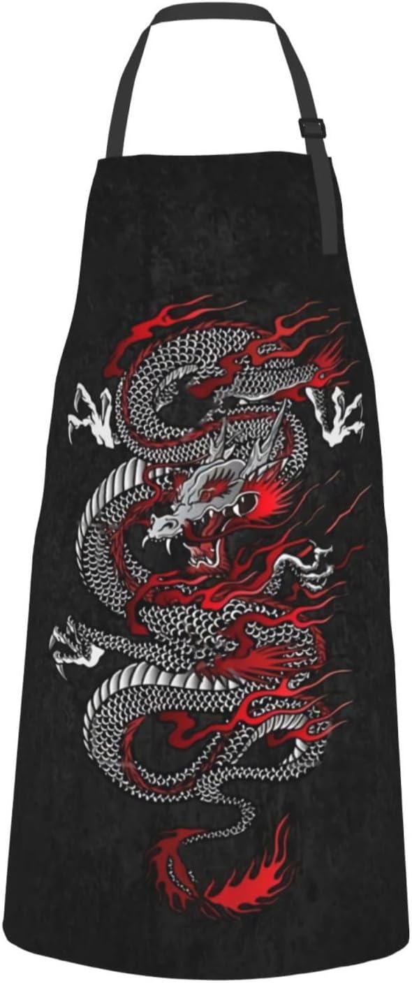 Cute Dragon Print Apron Cute Kitchen Apron For Cooking Gardening Adjustable Home Apron,Adult Size