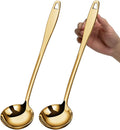 Soup Ladle, 2Pcs Stainless Steel Ladle spoon, 12.2Inch Metal Long Handle Serving Spoon for Cooking Buffet, Party, Kitchen, Gold