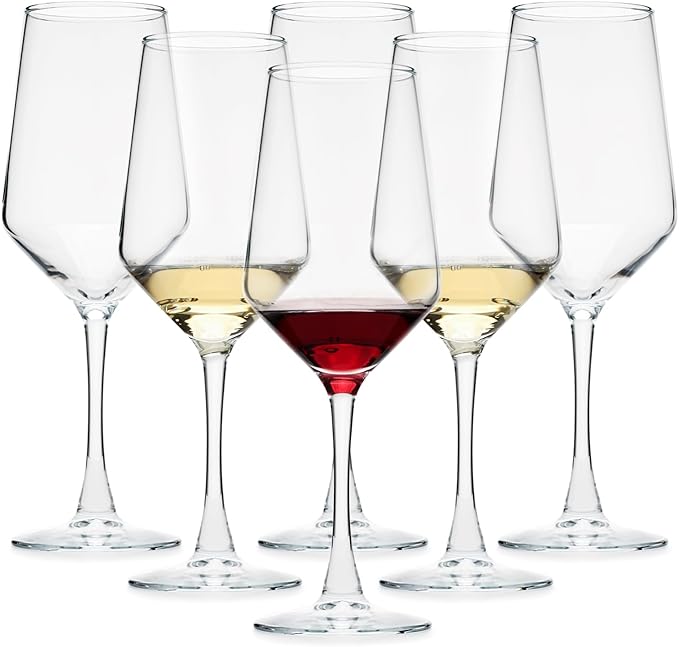 Wine Glasses Set of 6, 13.5oz Red White Wine Glasses,Lead-free Long Stem Wine Glasses for Home, Party, Wedding, Ideal Wine Accessories Gift,Clear