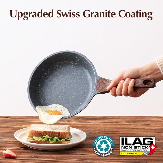 SENSARTE Nonstick Frying Pan Skillet with Lid, Omelet Pan with Cover, Healthy Egg Pan Chef's Pan, Kitchen Cooking Pan, Free of Intentionally Added PFOA (9.5inch + Glass Lid)