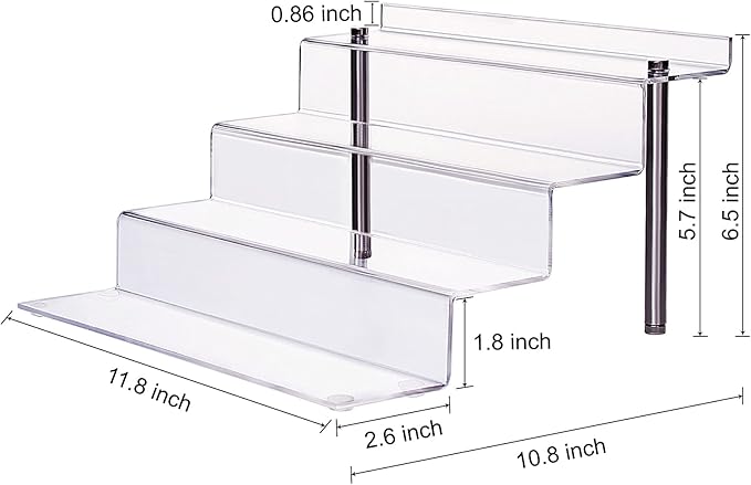 Acrylic Riser Shelf 4 Tier Clear Display Stand for Collectibles Pop Figures, Cupcakes, Perfumes, Display Risers for Decorating & Organizing - 11.8 x 10.8 x 6.5 in (Large, 3 Pack)