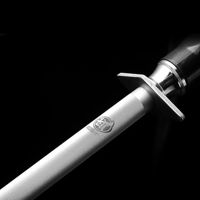 MITSUMOTO SAKARI 12 inch Japanese Honing Steel - Flat Diamond Knife Sharpening Rod, Professional High Carbon Sharpener with ABS Handle & Powerful Magnet