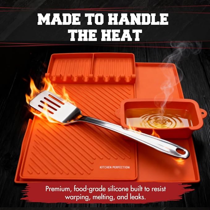 KITCHEN PERFECTION Ultimate Kit for Blackstone Griddle 36 Inch - Silicone Griddle Cover Mat + Griddle Accessories Mat + 2 PCS Silicone Grease Cup Liners Hermetic Protection from Rust & Debris All Year
