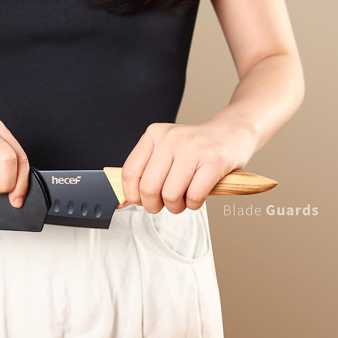 hecef Vintage Kitchen Knife Set of 6, Dishwasher Safe, Sharp Knives with Stainless Steel Blade, Lightweight Handle, Non-stick Coating Set Includes 7", 5", 3.5" Knives