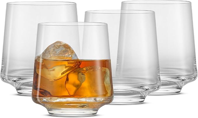 JoyJolt Sidney Double Old Fashioned Glasses Set of 4 | 11.5 oz Rocks Whiskey Glasses for Bourbon Scotch Cocktail Cognac Vodka | Home Bar Lowball Glass Tumblers | Premium Crystal Barware Made in Europe