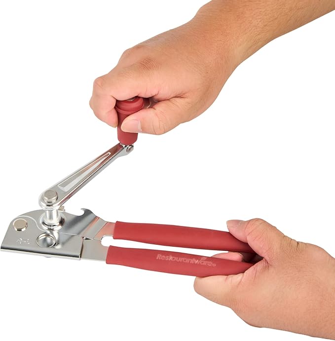 Restaurantware Stainless Steel Magnetic Manual Can Opener - 6 Pack - German Standard Red Crank Can Opener with Magnet, Ergonomic Handles, Non-Slip - Heavy-Duty Hand Can Opener, Easy Turn, Sharp Blade