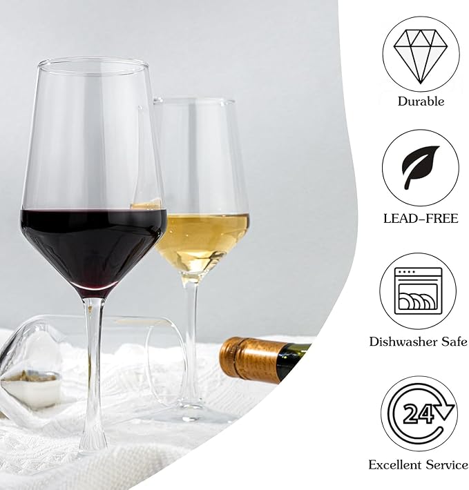 Wine Glasses Set of 6, 13.5oz Red White Wine Glasses,Lead-free Long Stem Wine Glasses for Home, Party, Wedding, Ideal Wine Accessories Gift,Clear