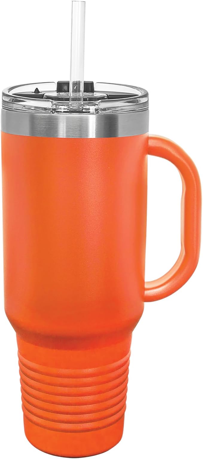 LaserGram 40oz Vacuum Insulated Travel Mug with Handle, Sushi, Personalized Engraving Included (Orange)
