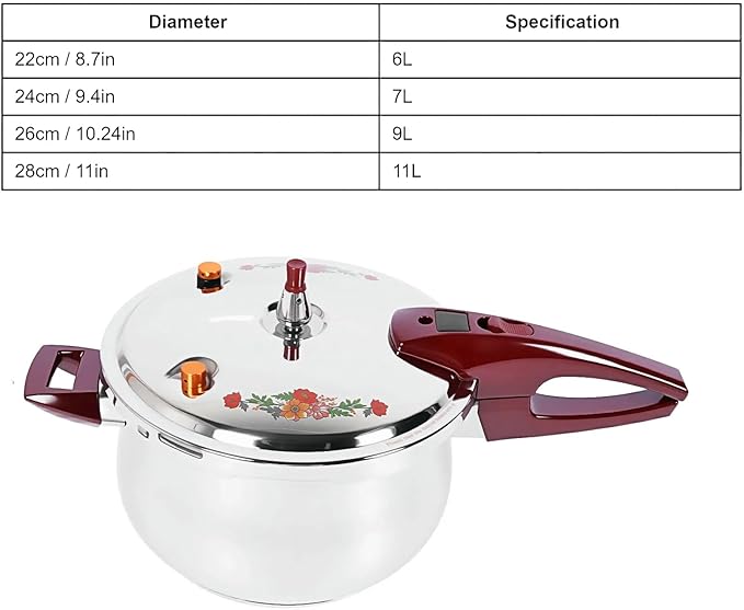 80KPA Stainless Steel Pressure Cooker, Printed Pressure Pot with Safety Valve Devices and Ergonomic Handle, Compatible with Gas & Induction Cooker for Home Use (9l)