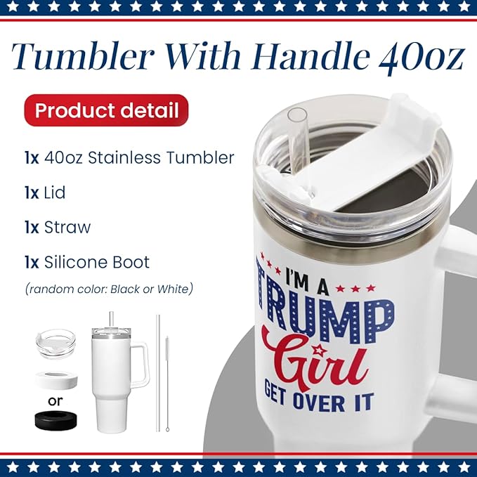 wowcugi Trump Girl Tumbler with Handle 40oz, Stainless Steel Insulated Tumblers Coffee Travel Mug, American Gifts for Women