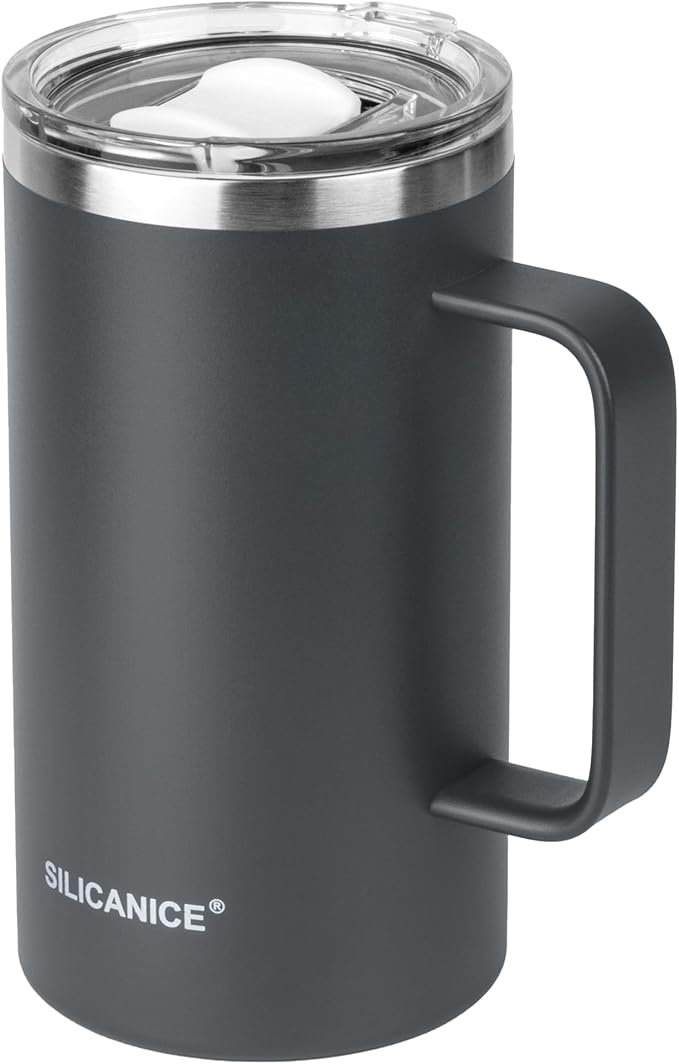 14/24oz Insulated Coffee Mug Cup With Handle, 304 Stainless Steel Vacuum Insulation, Tritan Detachable Slider Lid, BPA Free, Dishwasher Safe - Office & Home - Gray