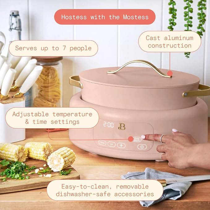 Beautiful 10-in-1 Electric Multi-Cooker by Drew Barrymore, 6-quart, digital display, 10 cooking functions, non-stick pot, easy one-touch control (Rose)