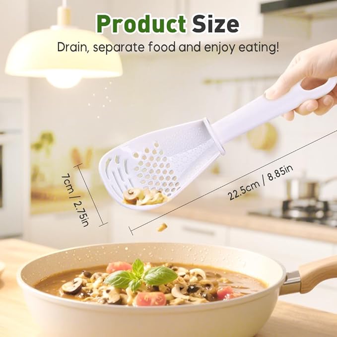 Multifunctional Kitchen Cooking Spoon, 2026 Upgraded Slotted Spoon, Great for Cooking and Serving, Heat-Resistant Spoon for Mixing, Grating, and Draining (White)