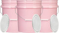 House Naturals 5 Gallon Pink Food Grade Plastic Storage Bucket with Lid Cover (Pack of 3) Made in USA (with White Easy Open Close Lids)