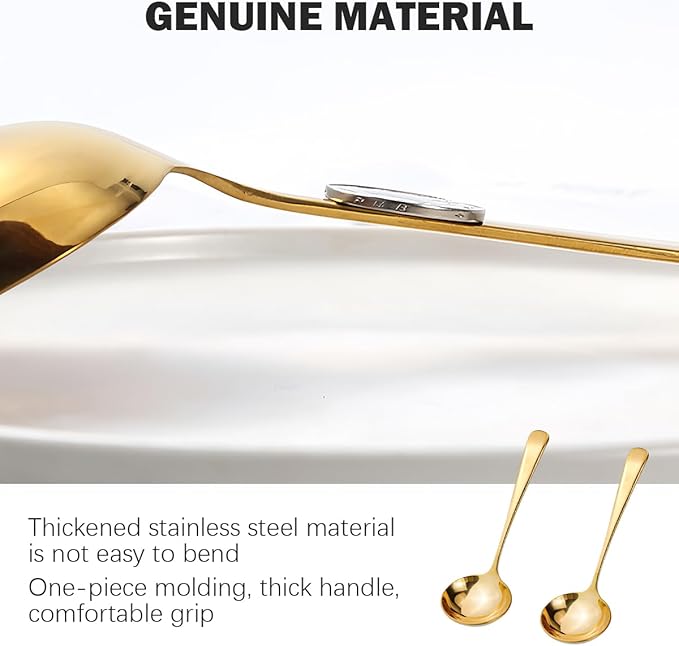 DOERDO 2Pack Stainless Steel Soup Spoons Small Ladle for Sauce Kitchen Table Serving Spoons, Gold 2.4x6.7 Inch