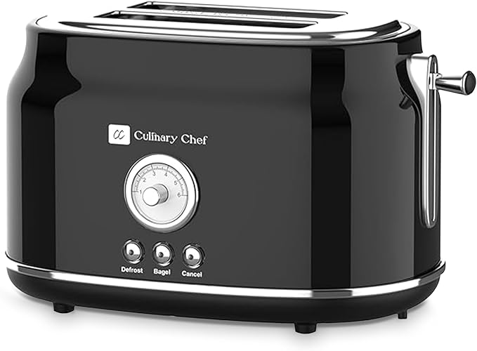 Frigidaire ETO102-WHITE, 2 Slice Toaster, Retro Style, Wide Slot for Bread, English Muffins, Croissants, and Bagels, 5 Adjustable Toast Settings, Cancel and Defrost, 900w, Black