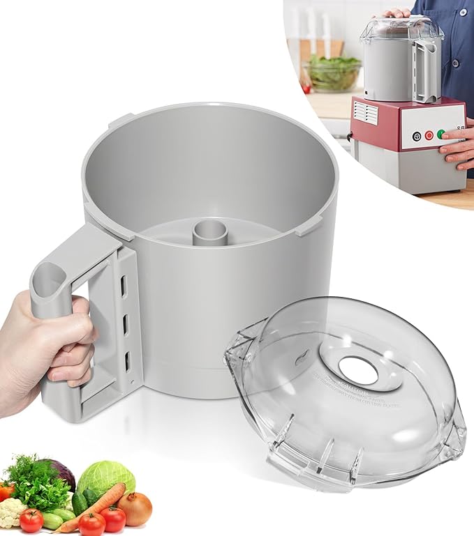 112204S Cutter Bowl & 106458S Cutter Bowl Lid Compatible with Robot Coupe R2, R2B, R2N, R2 Dice Food Processor, 3 Quart Bowl, Gray