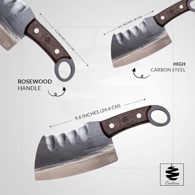 COOLINA Suratu Chopping Cleaver Chef's Knife, Multipurpose Handmade High-Carbon Stainless and Clad Steel, Kitchen, Home Cooking Knives