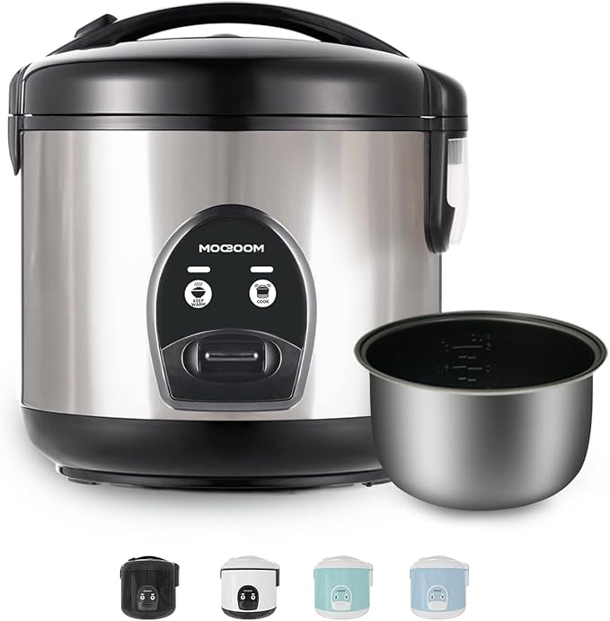 10-Cup Uncooked Rice Cooker & Food Steamer - Ceramic Coating Non-Toxic Inner Pot, One-Touch Multifunction for Rice/Sauté/Yogurt, Dishwasher Safe, 3-10 Family Size, Stainless Steel