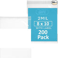 200 Count, 8" x 10" 1/2 Gallon Zip Bags, 2 Mil Thick Clear Plastic Reclosable Zipper Lock Bags with Write-on White Block, with Resealable Zip Top Lock for Food Storage, Sandwiches & Office Supplies