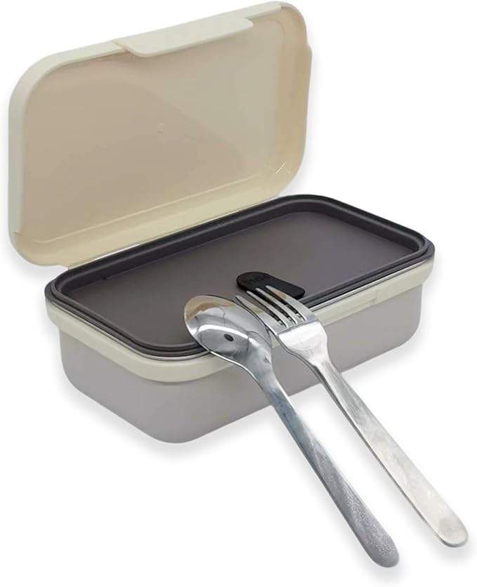 Stainless Steel Small Bento Box for Adults - Leakproof Microwave Safe Lunch Box for Work, Meal Prep and On the Go with Utensils & Bag (White), Compact-Sized for Moderate Appetites