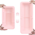 BLUE GINKGO Over the Sink Colander Strainer Basket - Wash Vegetables and Fruits, Drain Cooked Pasta and Dry Dishes - Extendable - New Home Kitchen Essentials (7.9 W x 14.5-19.5 L x 2.75 H) (Pink)