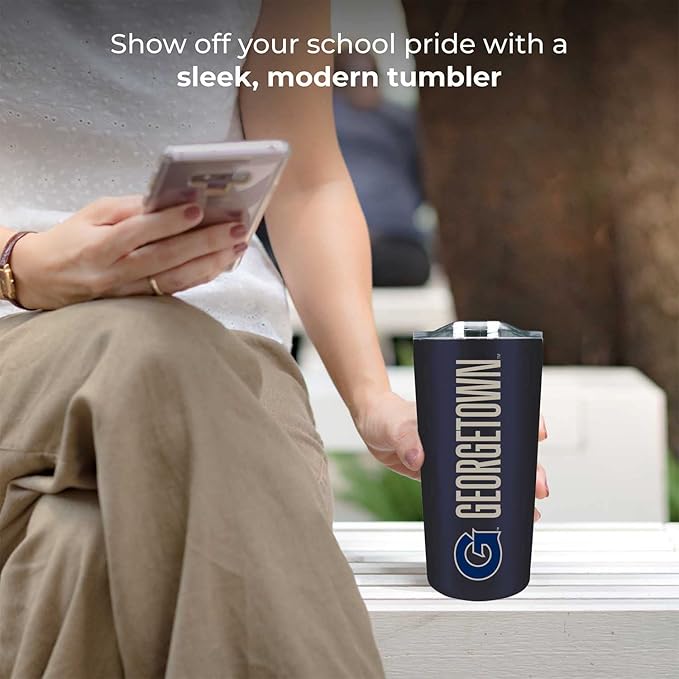 Campus Colors NCAA Stainless Steel Tumbler perfect for Gameday - 18 oz - Double Walled - Keeps Drinks Perfectly Insulated (Georgetown Hoyas - Navy)