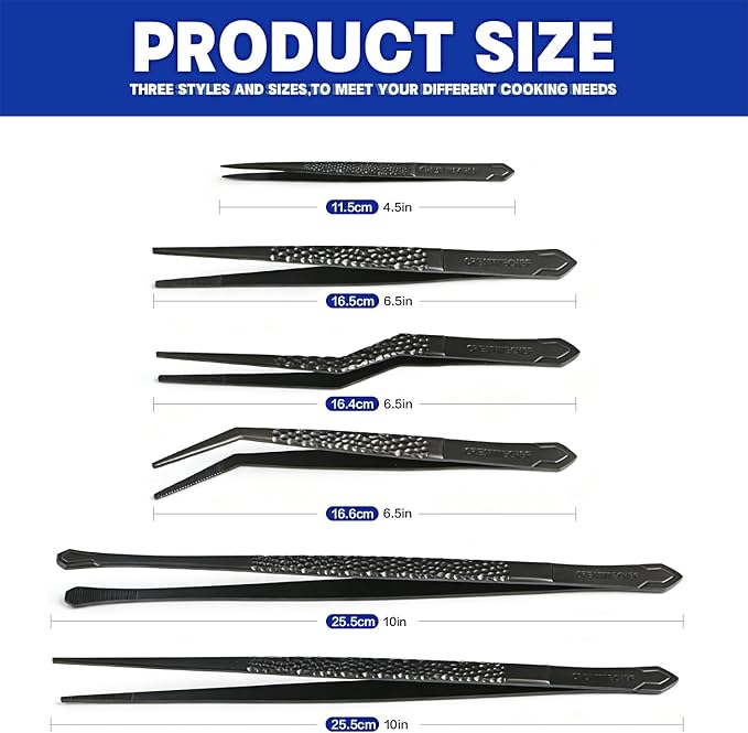 CREATIVECHEF Culinary Tweezers | High Precision Titanium Tweezer Set | 6pcs Cooking Tweezers in a Beautiful Box | Cooking Decorative Chef Tools | Food Styling | Plating & Cooking | Lightweight version