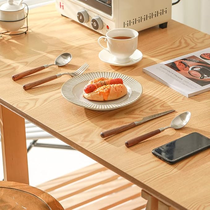 Wood Silverware Set for 14 - Wooden Flatware Cutlery Utensils 18/10 Stainless Steel Walnut Handle 56 Piece Include Knives Forks and Spoons Tableware for Home Kitchen Wedding Restaurant