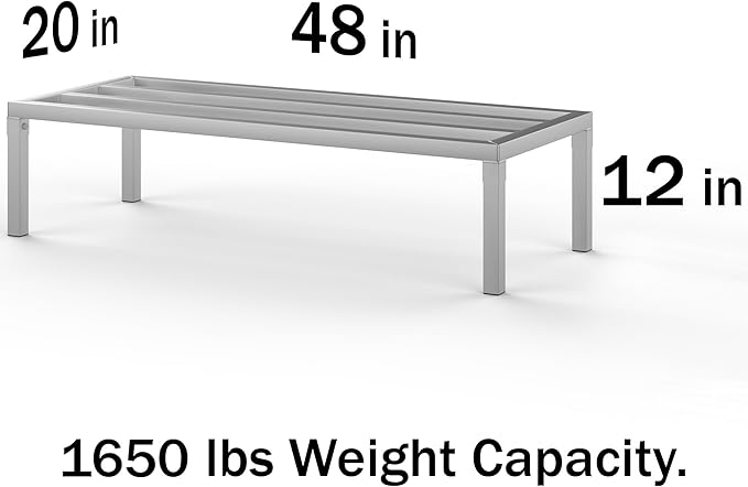 48" Long x 20" Wide | Height: 12" Off The Floor Aluminum Dunnage Rack | Storage in Restaurant, Kitchens and Garages and More!