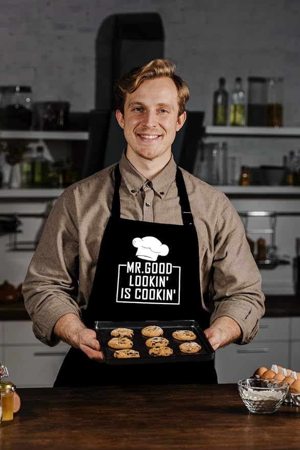 Funny Grilling Aprons for Men with Pockets BBQ Novelty Cooking Apron for Son Grandad Christmas Fathers Day Gift