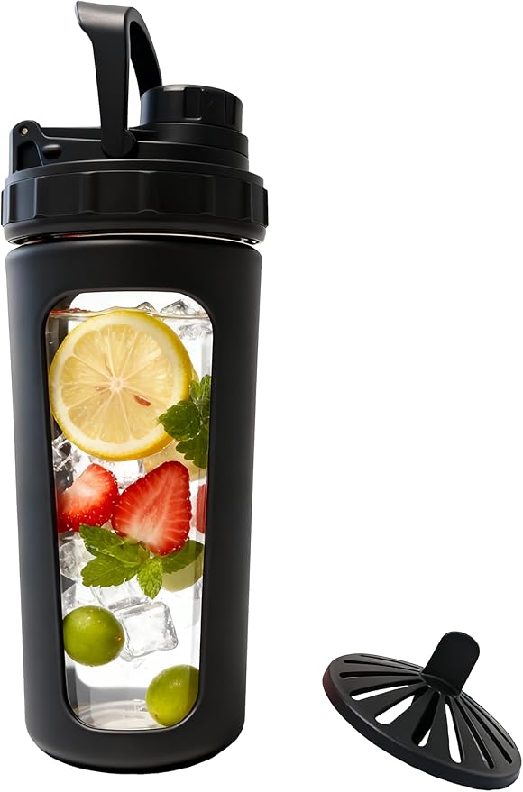 Glass Shaker Cup Odorless BPA Free– Glass Shaker Bottle for Protein 26oz Durable Borosilicate Glass, Leak-Proof & BPA-Free – Ideal for Creamy Protein Shakes, Smoothies & Workout Drinks (Black)