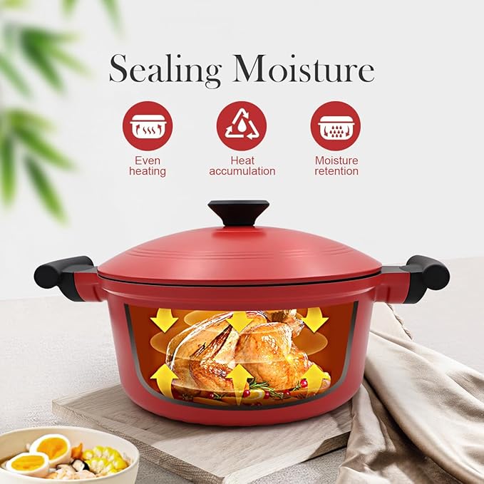 2.5 Qt Cast Aluminum Dutch Oven Pot for Stew Braise Soup Simmer and Fry, Mini Nonstick Stock Pot with Lid & Stay-Cool Handle for All Stoves Including Induction, PFOA PFOS APEO Free