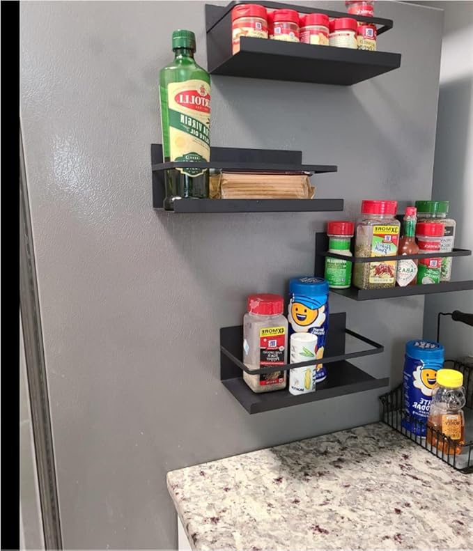 Magnetic Spice Rack Magnetic Paper Towel Holder for Refrigerator Fridge Organizer for Kitchen, Space Saver Container for Kitchen/Apartment, Drill Free, Black