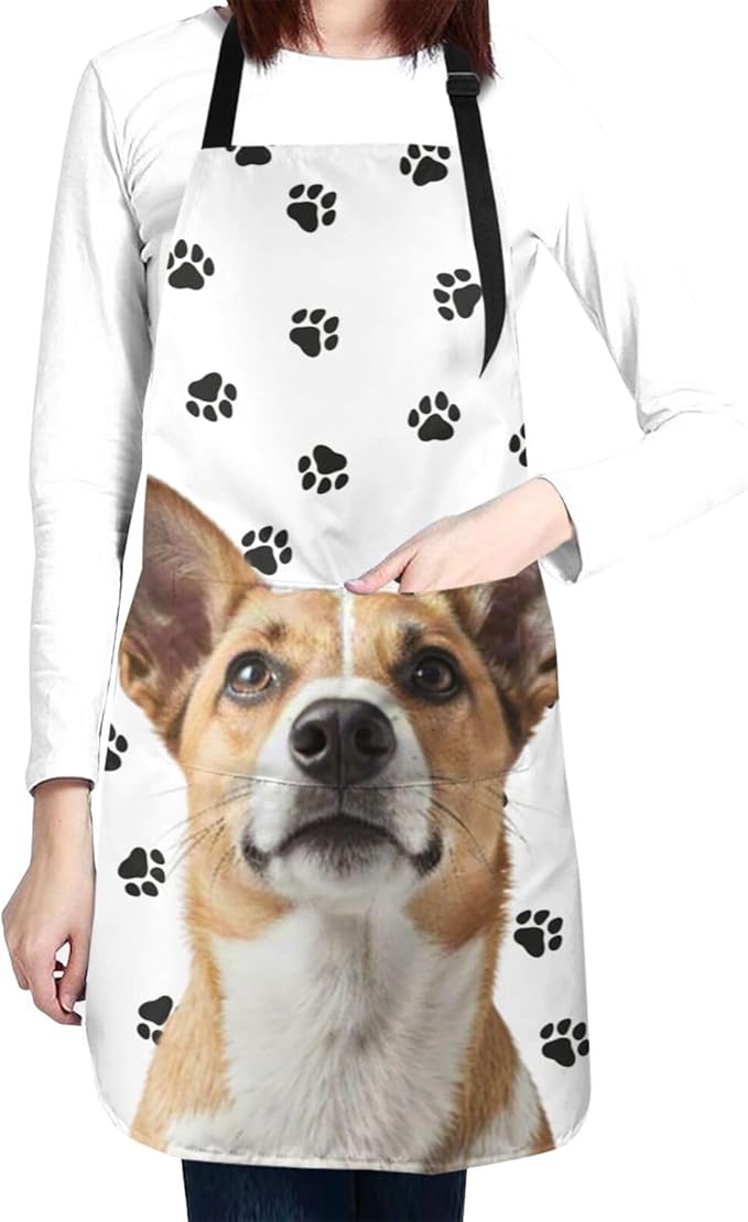 Custom Dog Face Apron for Men Women, Personalized Photo Bib Apron with Pockets, Customized Chef Aprons