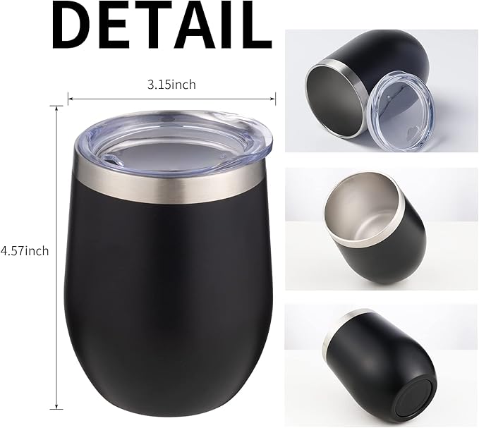 12oz/4 Pack Wine Tumbler Glasses with Lid Stemless Double Wall Vacuum Stainless Steel Travel Tumbler Keeping Cold & Hot for Wine,Coffee,Cocktails,Drinks-Family and Gifts (Multi color-dark)