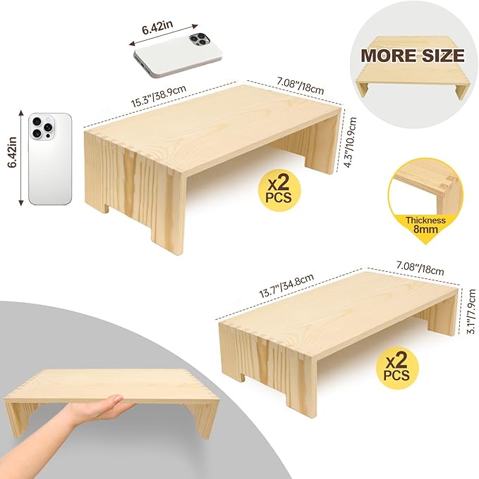 Display Riser Wood Risers Cupcake Stand 2 Tier Racks Decorative Rectangular, 2 Set 4 Pieces Cologne Perfume Organizer Dessert for Vendors Event