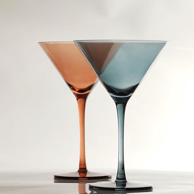 Colored Martini Glasses Set of 4-9 oz, Handmade Premium Crystal Cocktail Glasses, Martini, Cosmopolitan, Manhattan, Gimlet, Pisco Sour, Christmas Gifts for Men Women, Colored
