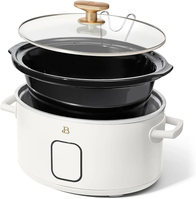 Beautiful 6 Qt Programmable Slow Cooker with Touch Control, Digital Timer and Keep Warm Function – Large Electric pot Capacity Kitchen Appliance by Drew-Barrymore (White Icing)