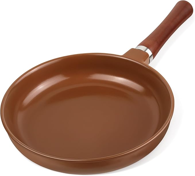 Pure Ceramic Frying Pan Skillet, One-Piece Construction Ensures No Coatings & No Metal, SGS-Certified Non-Toxic, Naturally Nonstick for All Cooktops, 10-inch (Brown)