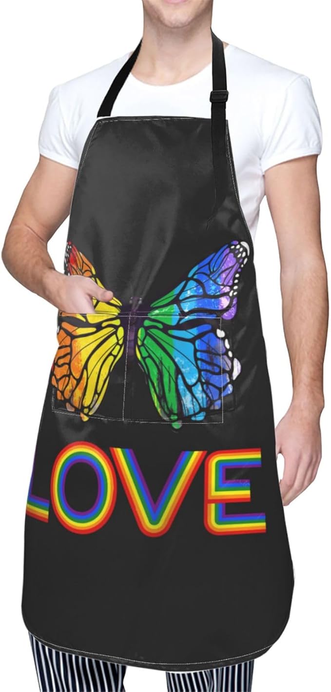 LGBT Aprons Gay Aprons with Pockets and Adjustable Rainbow Apron for Gardening Cooking Kitchen