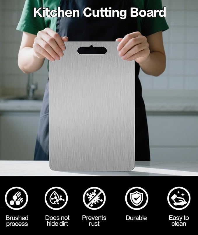 Cutting Board Set of 3, 100% Pure Titanium Cutting Boards for Kitchen, 2025 New Stainless Steel Cutting Boards, Scratch & Rust Resistant, Non-Slip Surface for Meat Vegetables Fruit, Easy Clean (3)