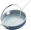 Nonstick Sauté Pan with Lid 5 QT Deep Frying Pan with Stainless Steel Helper Handle 12 inch Large Skillet Ceramic Jumbo Cooker for Healthy Cooking, Induction Compatible Cookware, PFOA Free