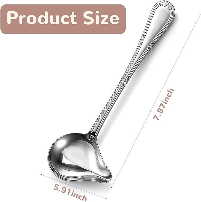 2 Pcs Small Ladle with Pour Spout 7.8'' Stainless Steel Gravy Ladle Sauce Soup Spoon 1 Ounce Small Drizzle Ladles for Cooking Serving Canning