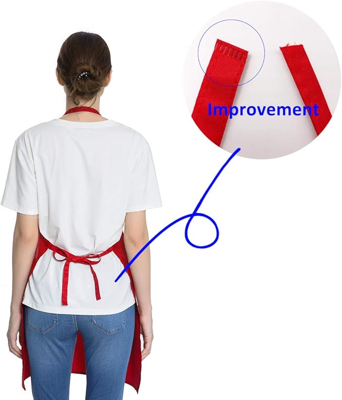 10 Pieces Red Bib Aprons Bulk with 2 Pockets, Painting Grilling BBQ Cooking Kitchen Aprons Bulk for Women Men Adults (10, Red)